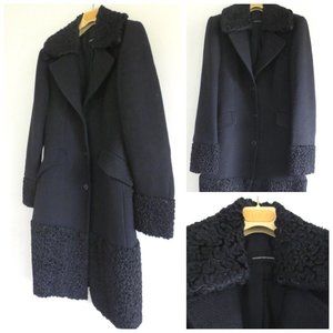 MASSIMO DUTTI WOMEN FAUX SHERPA TRIM COAT BLACK